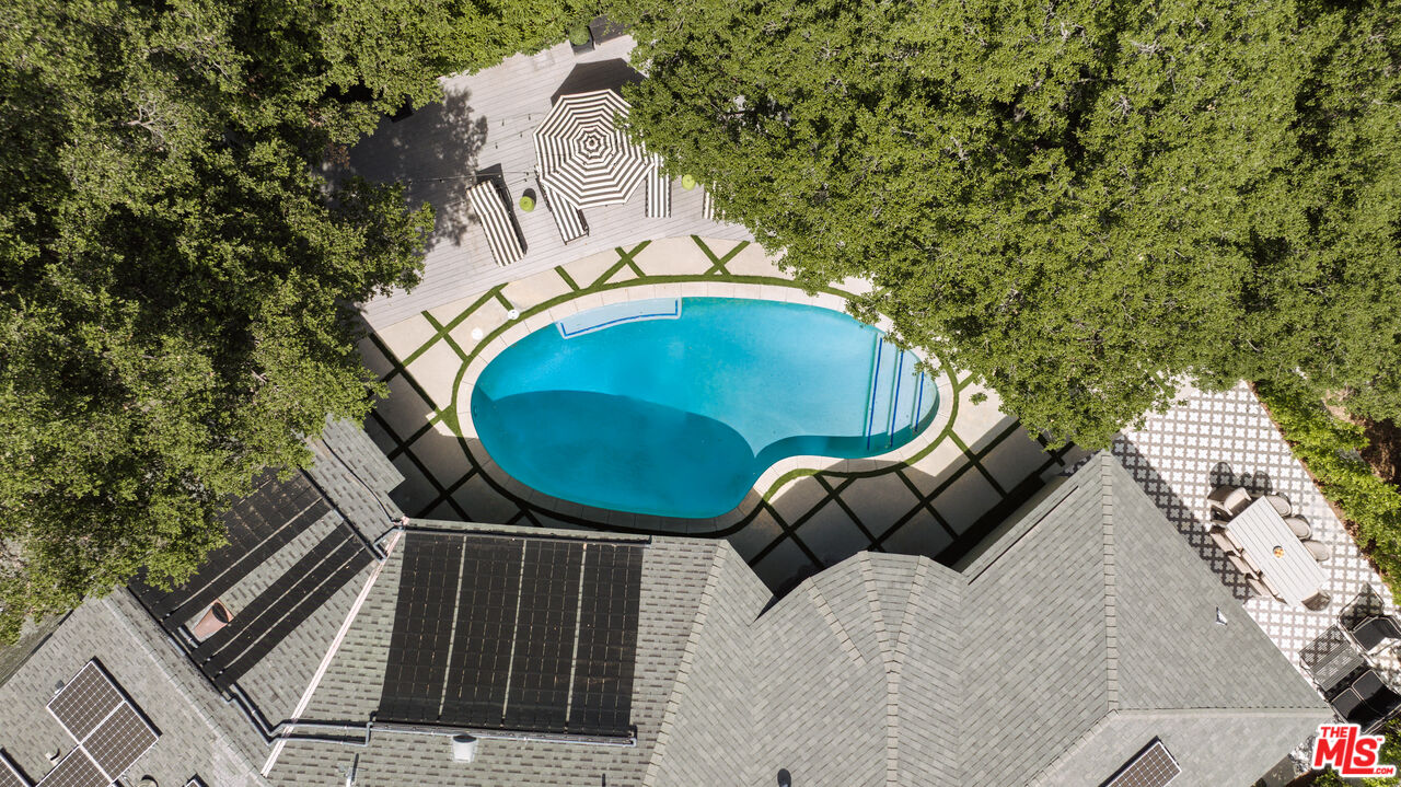Aerial view of the roof and pool, 16822 Escalon Dr